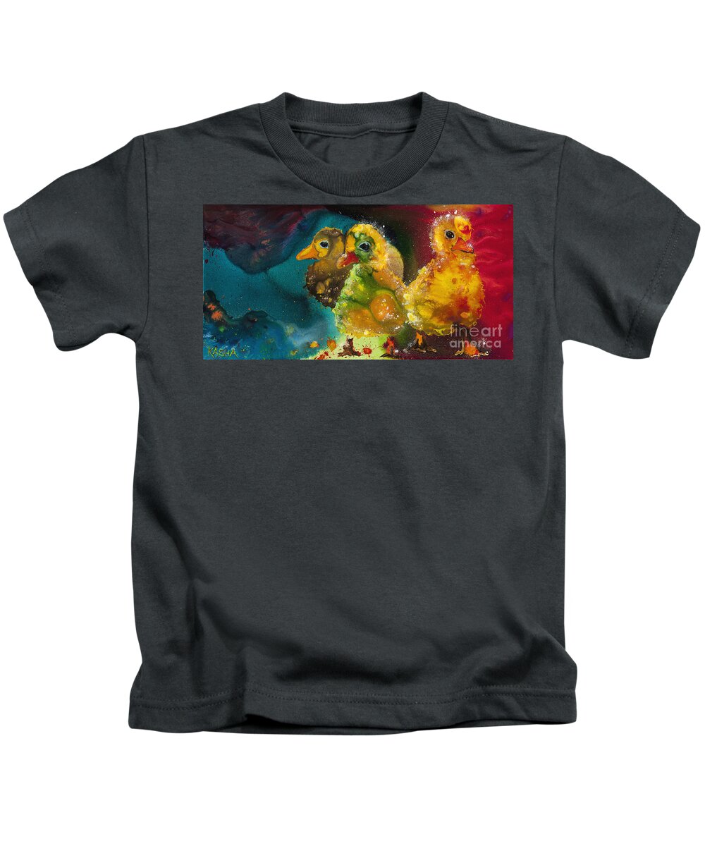 Animal Kids T-Shirt featuring the painting Chick Trio by Kasha Ritter