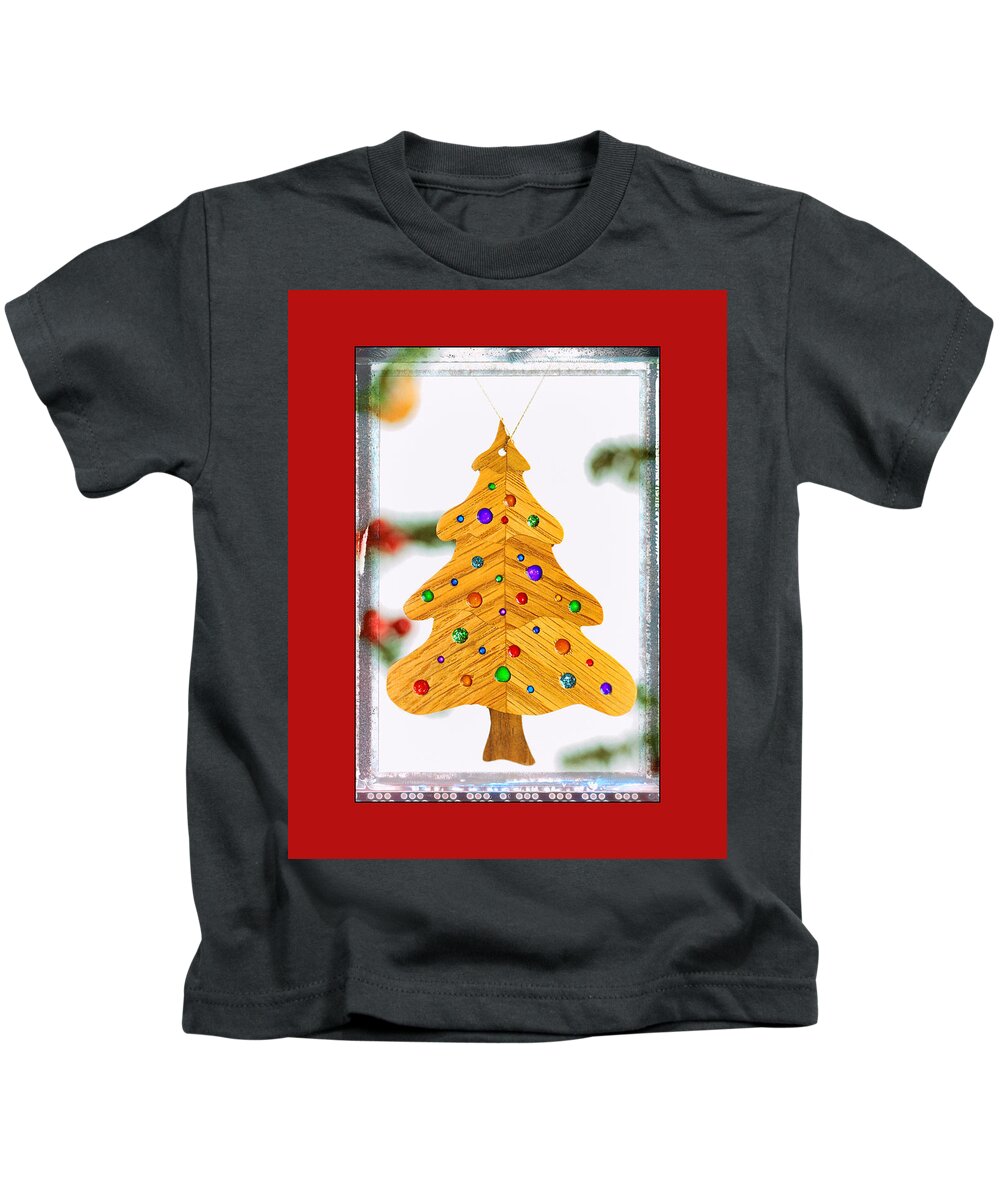 Christmas Kids T-Shirt featuring the photograph Christmas Tree Art Ornament in Red by Jo Ann Tomaselli