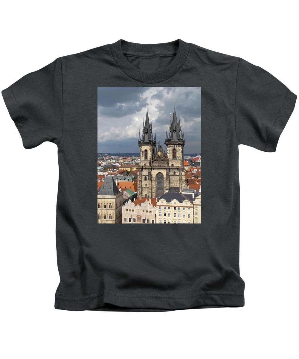 Prague Kids T-Shirt featuring the photograph Church of Our Lady Before Tyn - Prague by Ann Horn