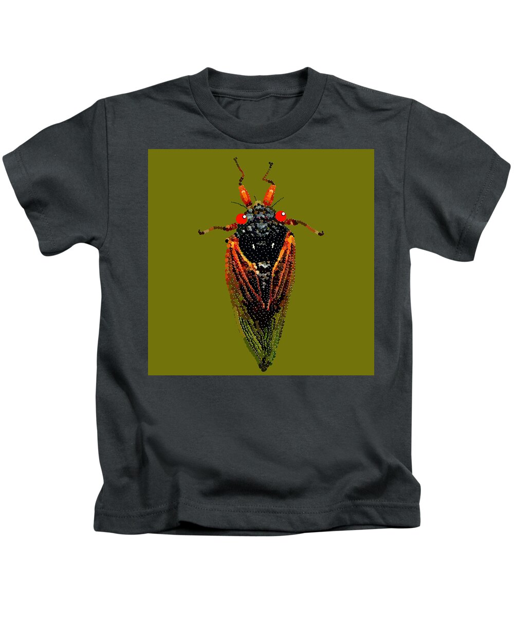  Kids T-Shirt featuring the digital art Cicada in Green by R Allen Swezey