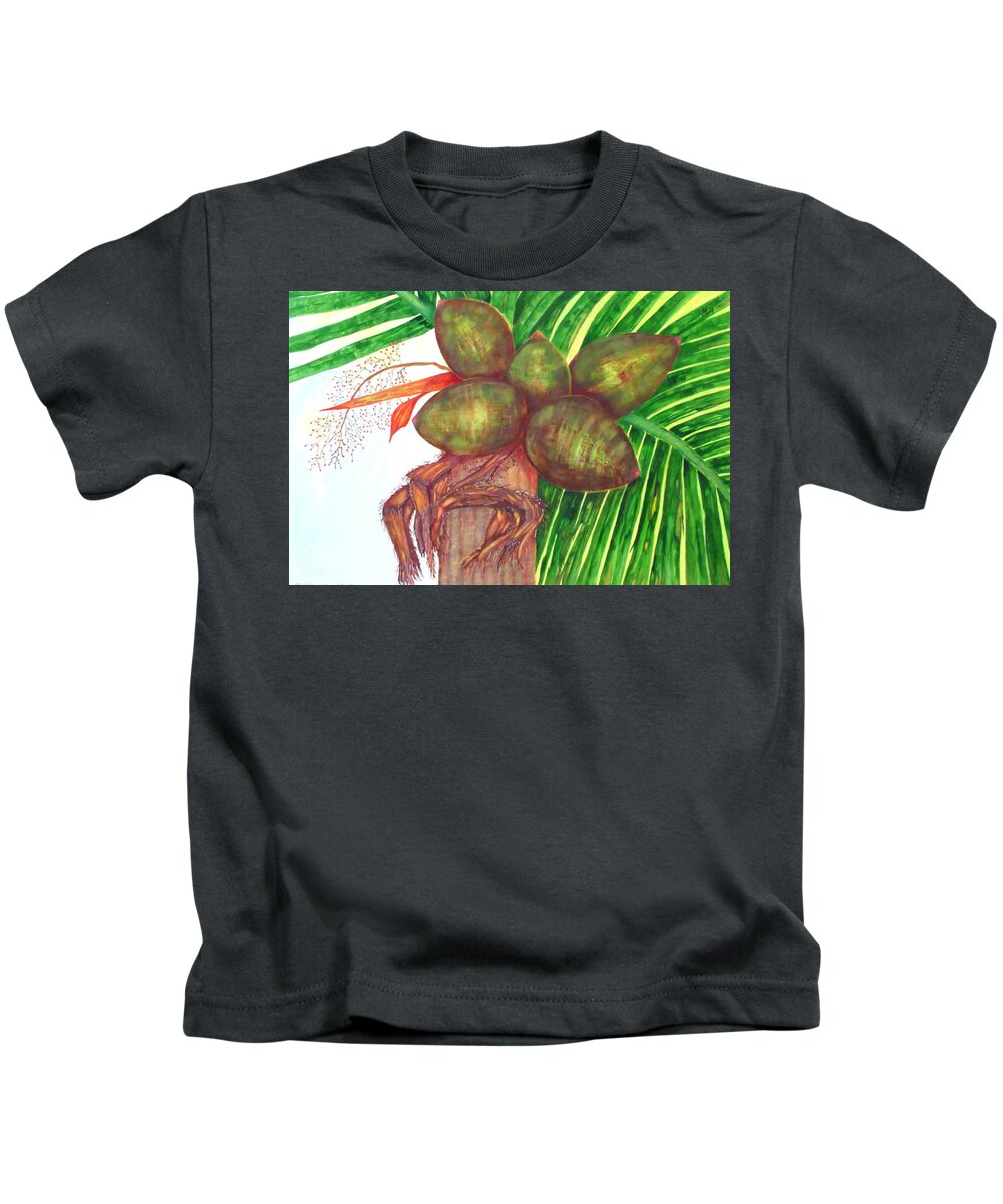 Painting Kids T-Shirt featuring the painting Coconuts At Kahlua Beach Club by Ashley Goforth