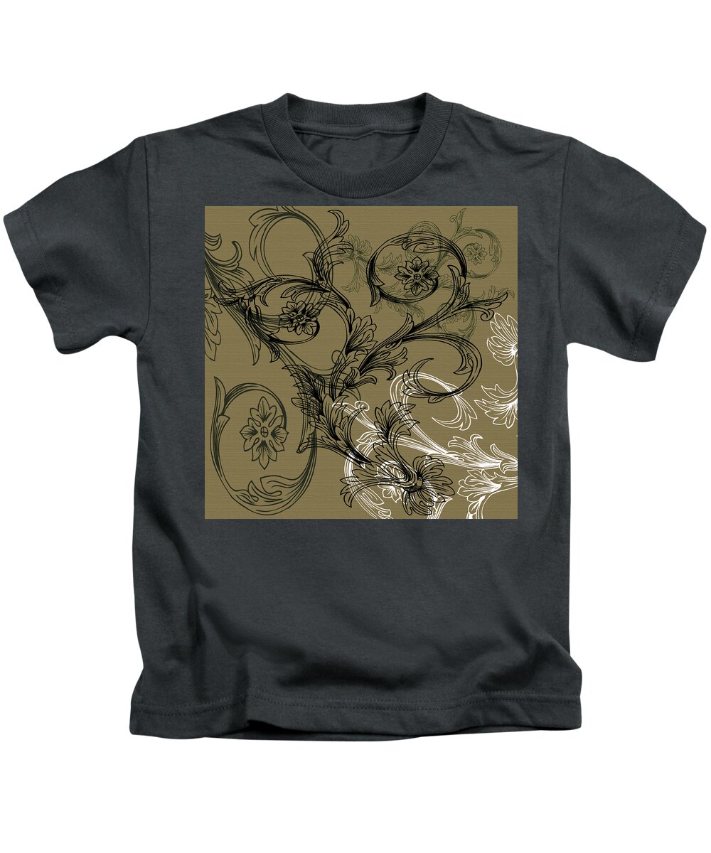 Flowers Kids T-Shirt featuring the digital art Coffee Flowers 3 Olive by Angelina Tamez