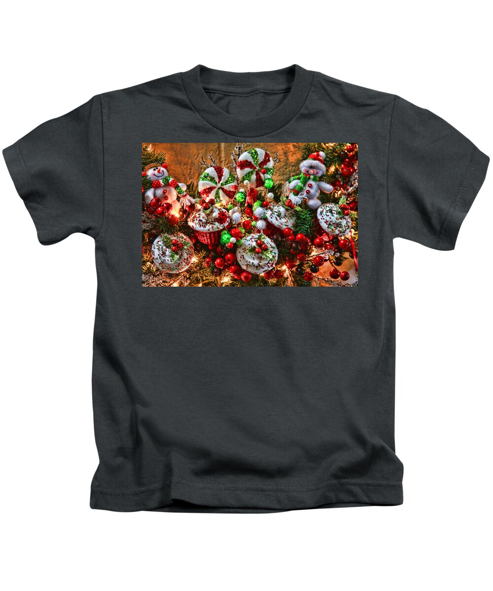 Christmas Kids T-Shirt featuring the photograph Cupcakes Snowmen and Lollipops of Christmas by Toni Hopper