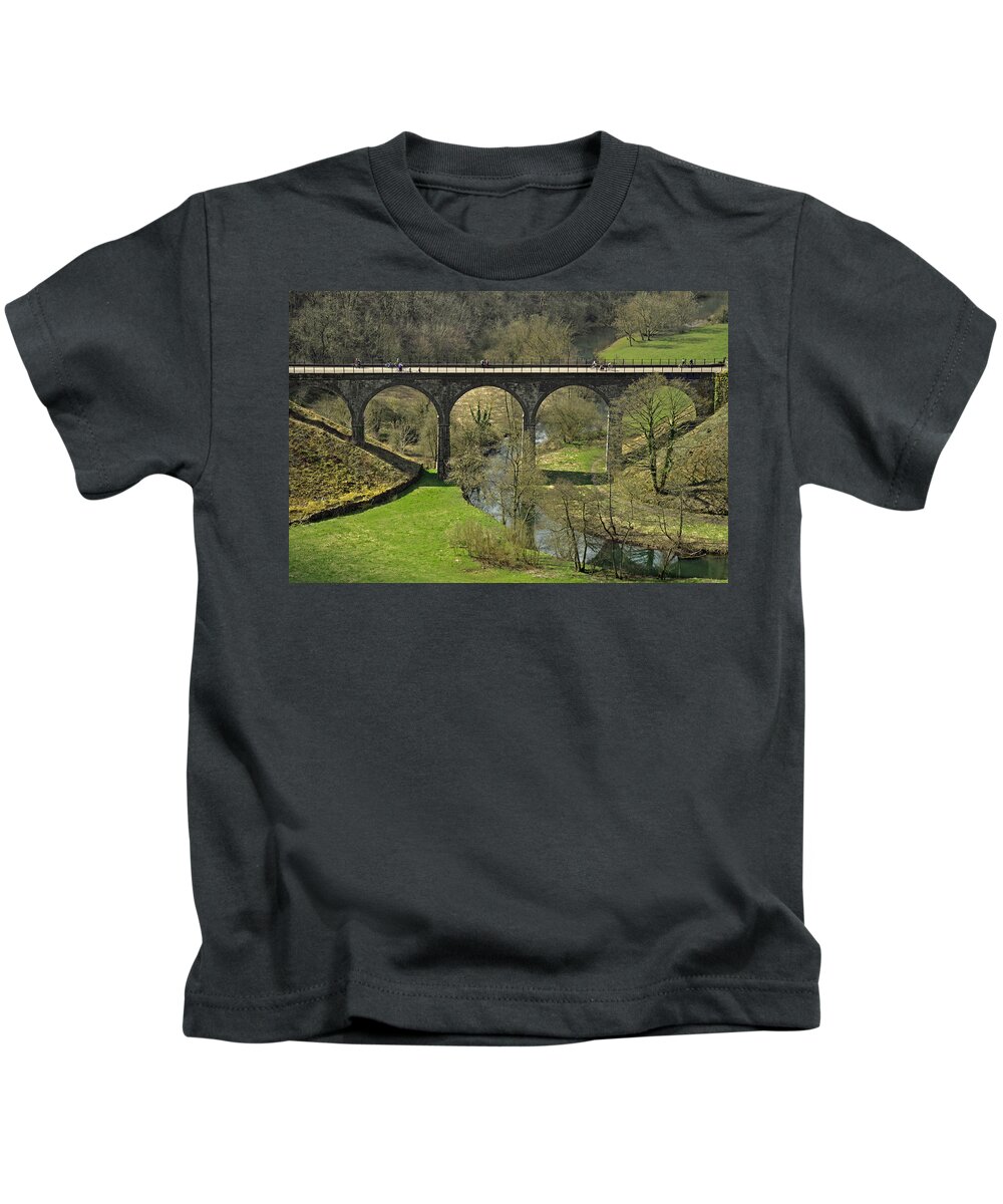 Bright Kids T-Shirt featuring the photograph Cyclists on the Headstone Viaduct by Rod Johnson