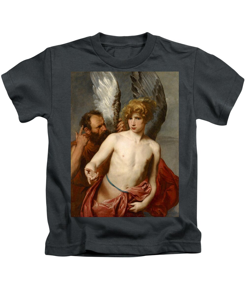 Anthony Van Dyck Kids T-Shirt featuring the painting Daedalus and Icarus #2 by Anthony van Dyck