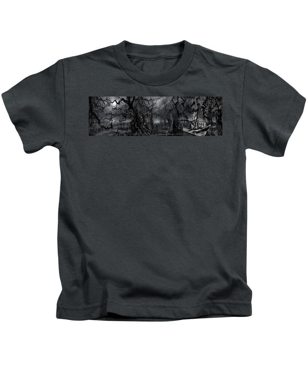James Christopher Hill Kids T-Shirt featuring the painting Darkness Has Crept in the Midnight Hour by James Hill