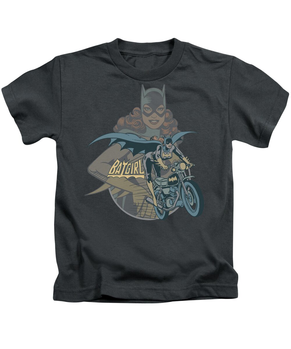 Dc Comics Kids T-Shirt featuring the digital art Dc - Batgirl Biker by Brand A