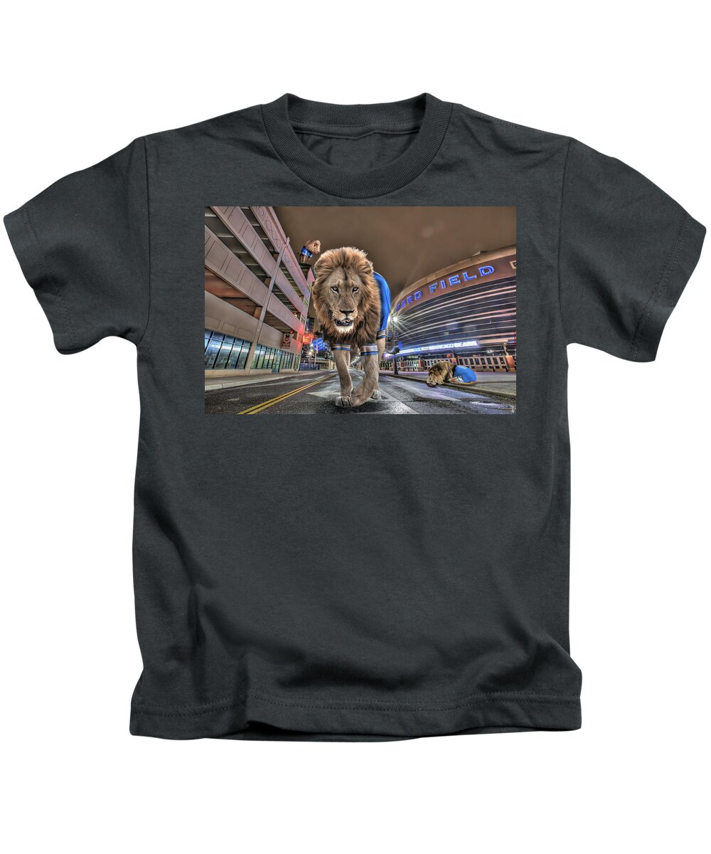 Comerica Park Kids T-Shirt featuring the photograph Detroit Lions at Ford Field by Nicholas Grunas