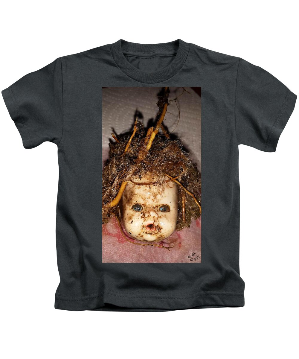 Creepy Doll Head Kids T-Shirt featuring the photograph Doll Head by Ally White