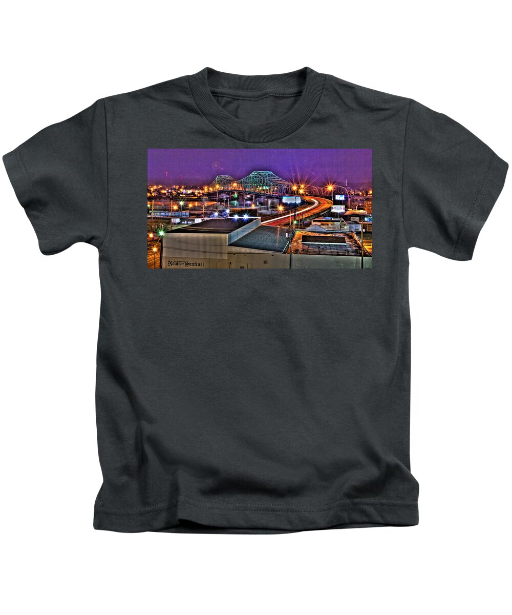 Parkersburg Kids T-Shirt featuring the photograph Downtown PKB at Night by Jonny D