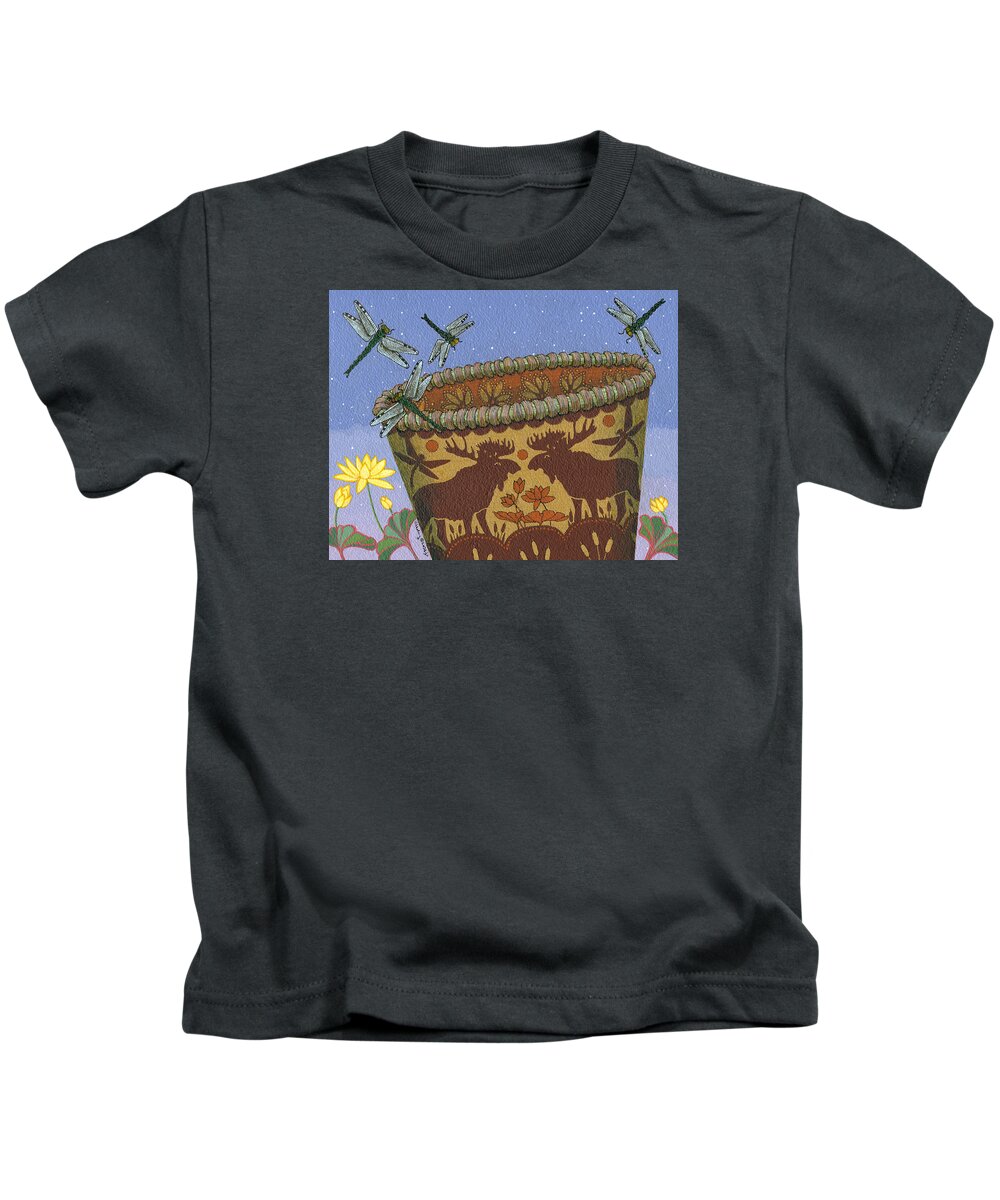 America Kids T-Shirt featuring the painting Dragonfly - Cohkanapises by Chholing Taha