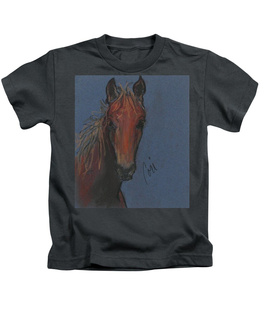 Horse Kids T-Shirt featuring the drawing Dream Watcher by Cori Solomon