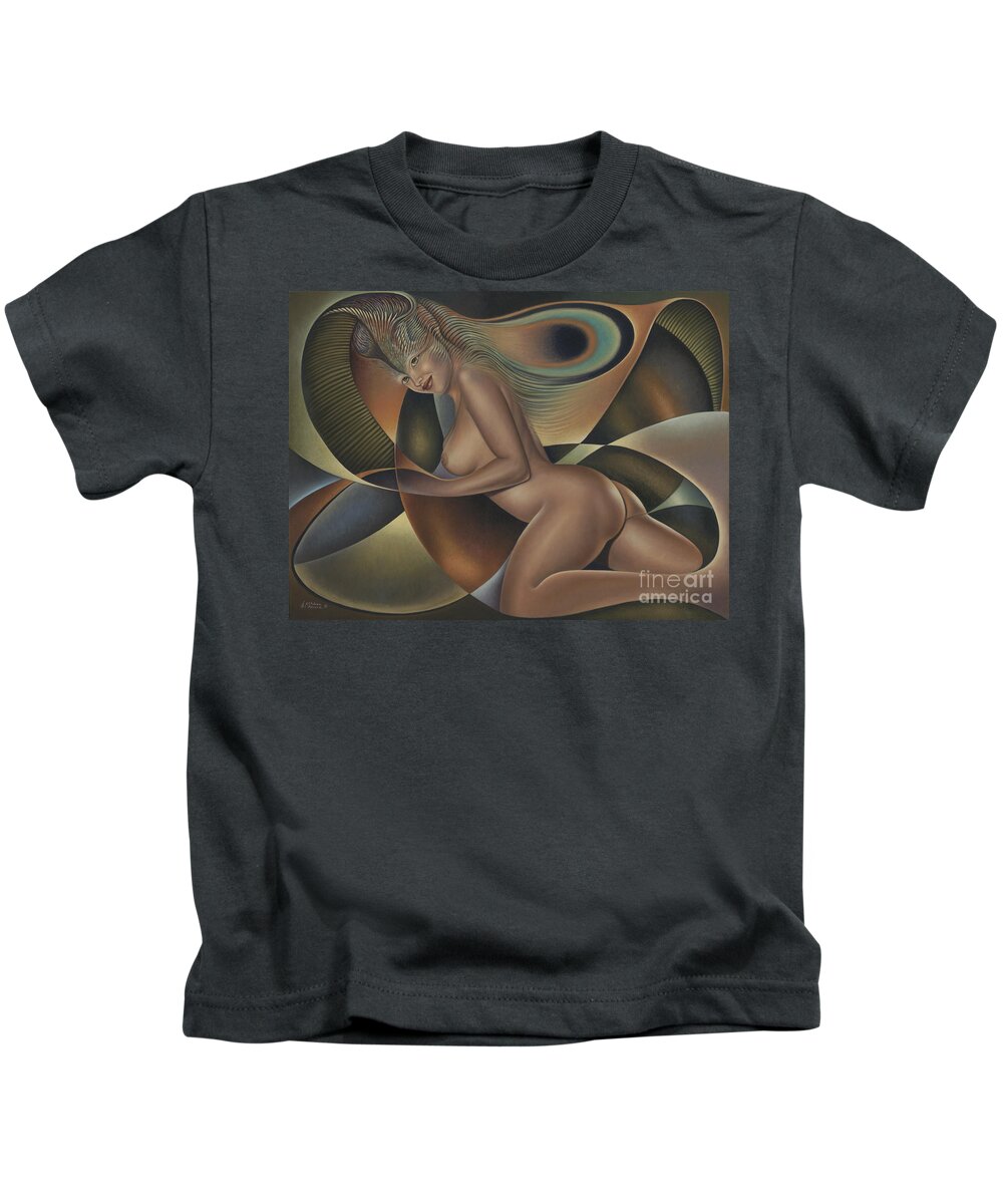 Nude-art Kids T-Shirt featuring the painting Dynamic Queen 4 by Ricardo Chavez-Mendez