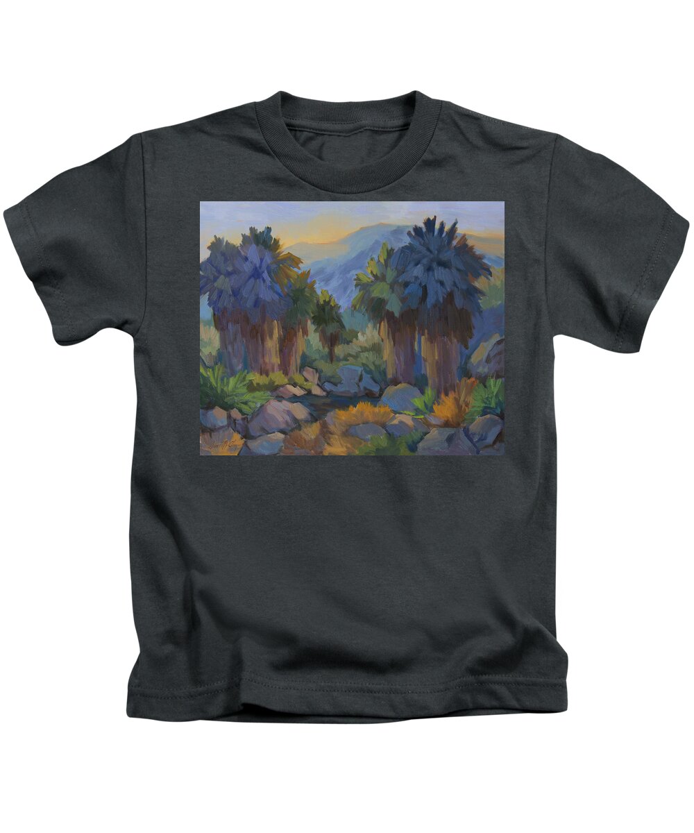 Early Light Kids T-Shirt featuring the painting Early Light Indian Canyon by Diane McClary