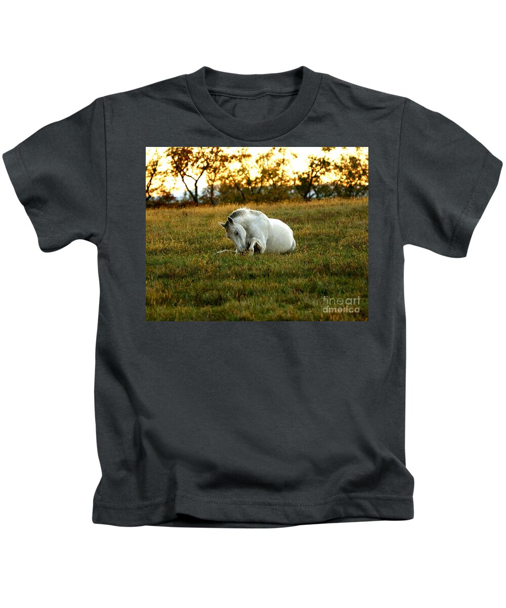 Horse Kids T-Shirt featuring the photograph Easier Lying Down by Carol Lynn Coronios