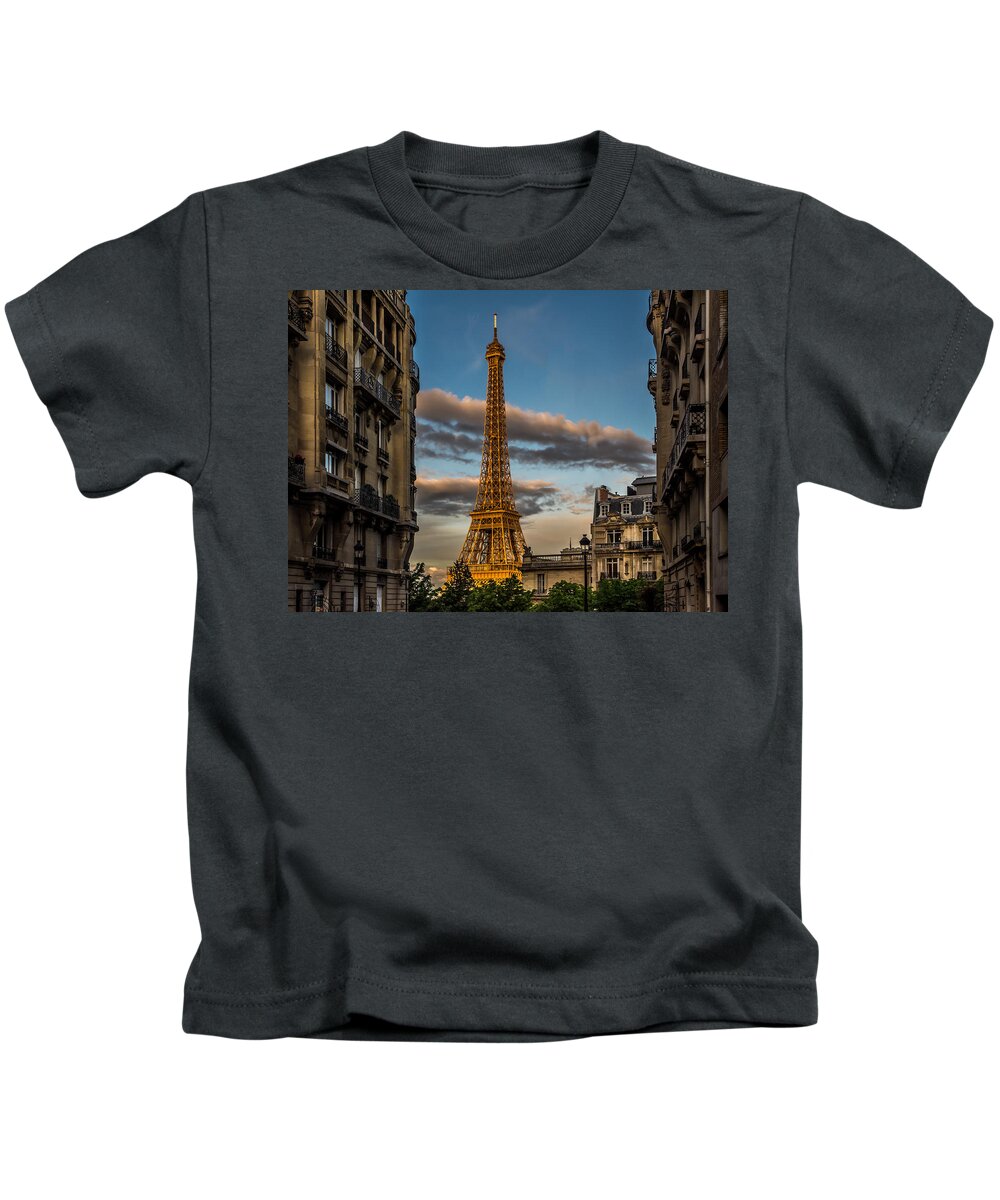 France Kids T-Shirt featuring the photograph Eiffel Tower by Mark Llewellyn