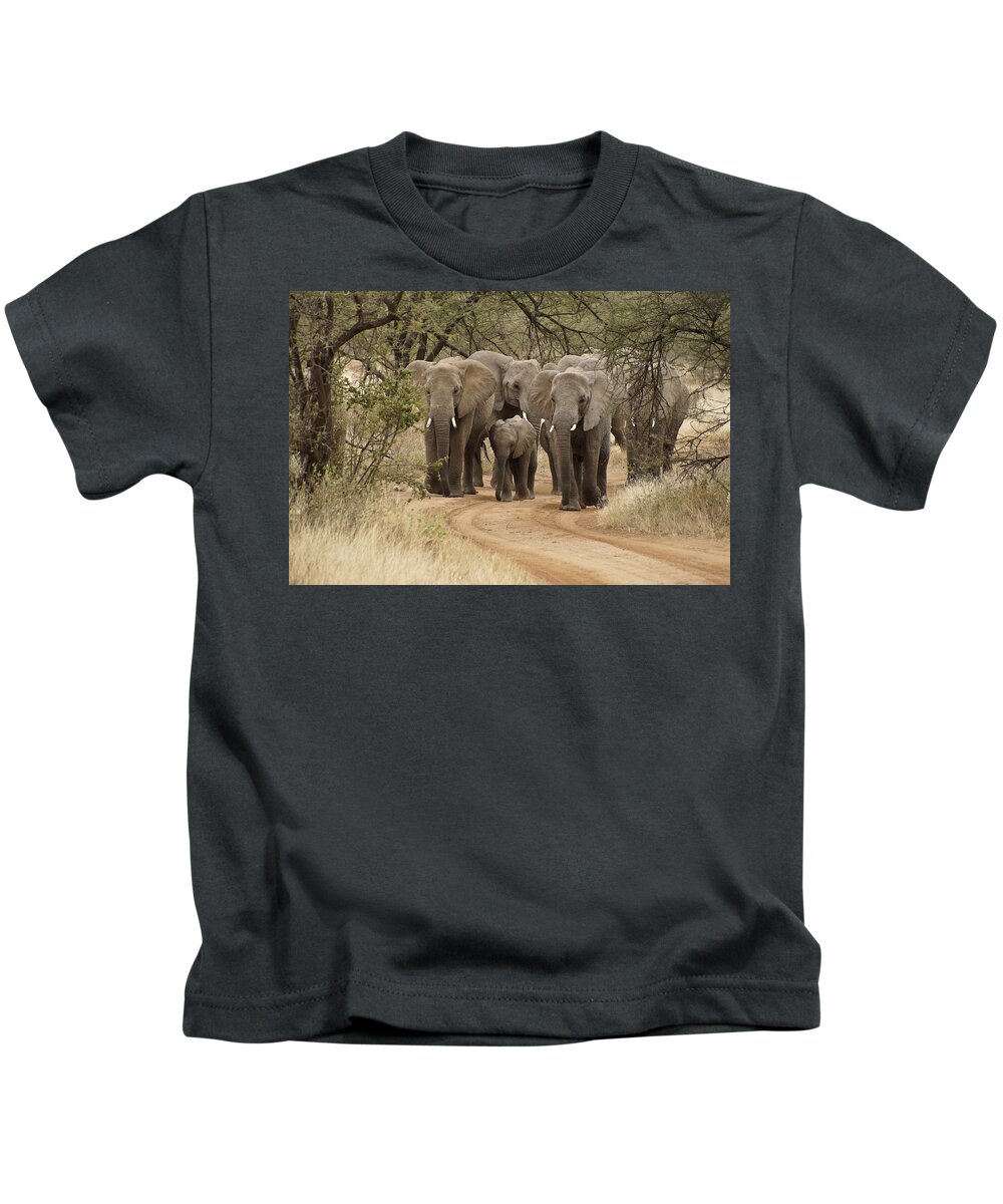 Africa Kids T-Shirt featuring the photograph Elephants Have the Right of Way by Michele Burgess