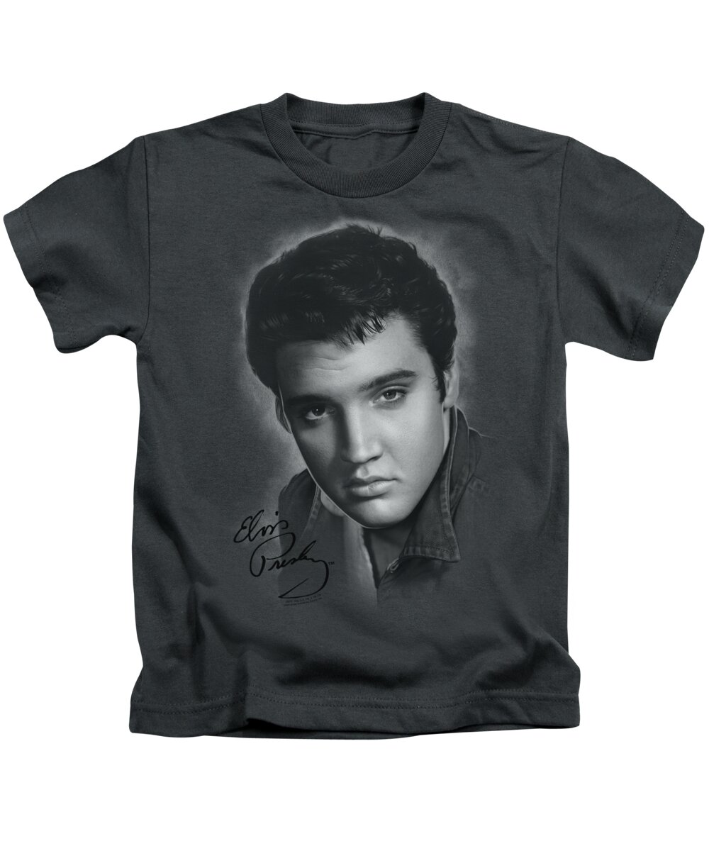 Celebrity Kids T-Shirt featuring the digital art Elvis - Grey Portrait by Brand A