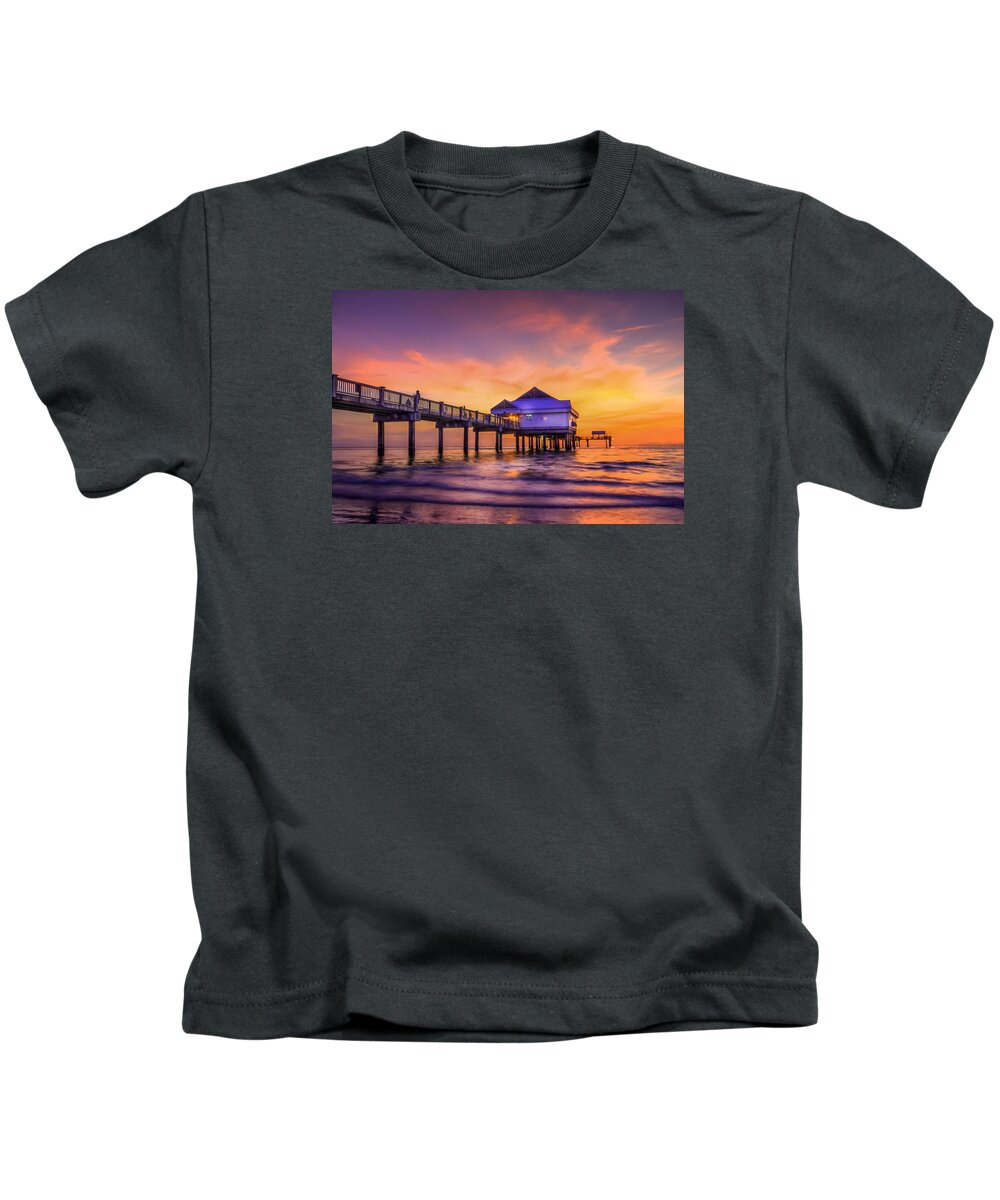Clearwater Pier Kids T-Shirt featuring the photograph End of the Day by Marvin Spates