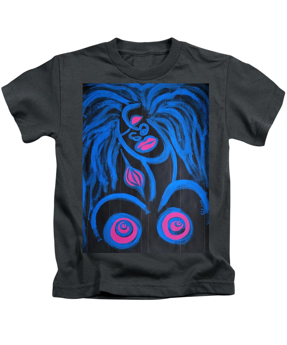 Fine Art Kids T-Shirt featuring the painting Femme Bleu by Cleaster Cotton