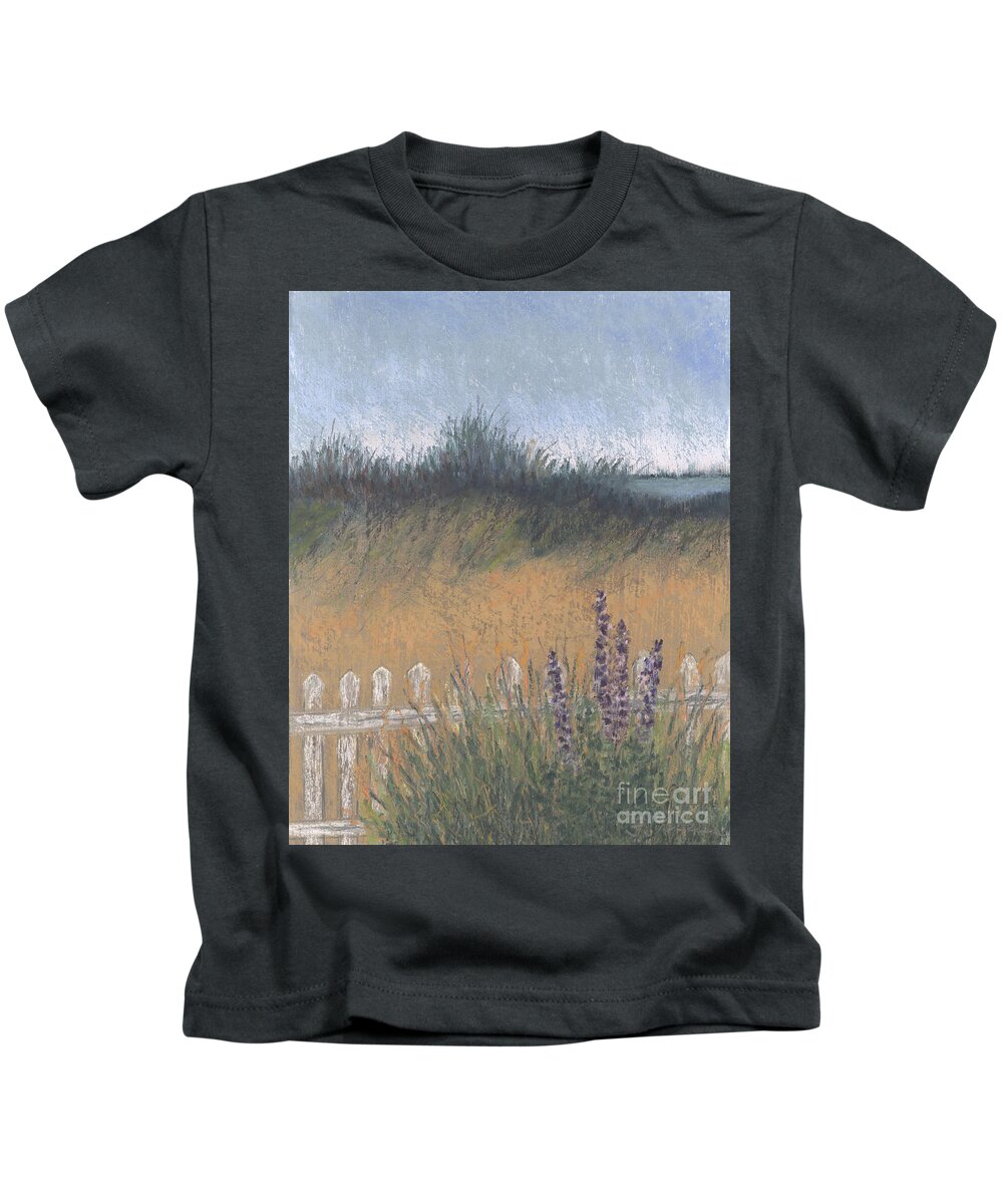 White Picket Fence Kids T-Shirt featuring the painting Fenced-In Dune by Ginny Neece