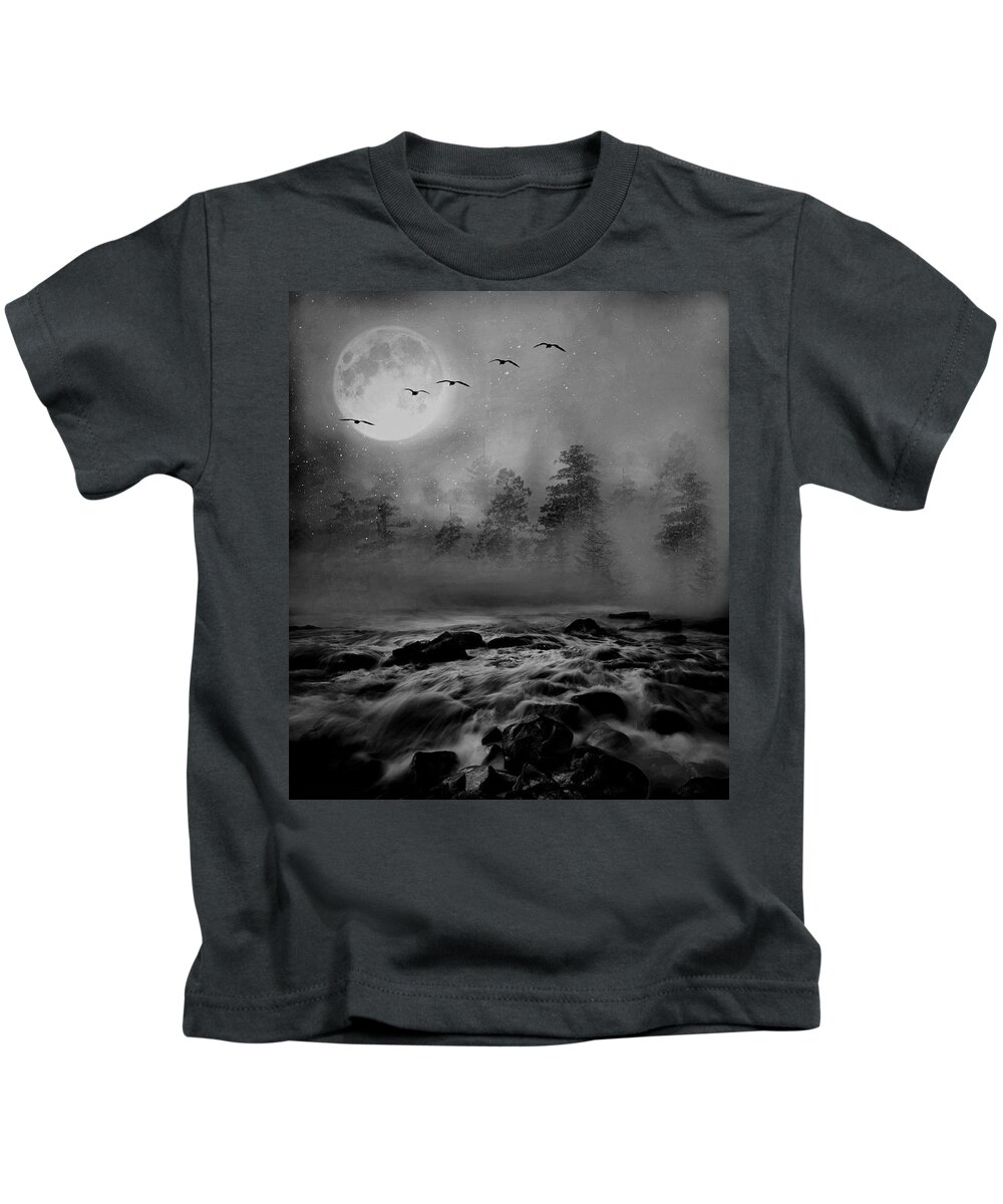 Geese Kids T-Shirt featuring the photograph First Snowfall Geese Migrating by Andrea Kollo
