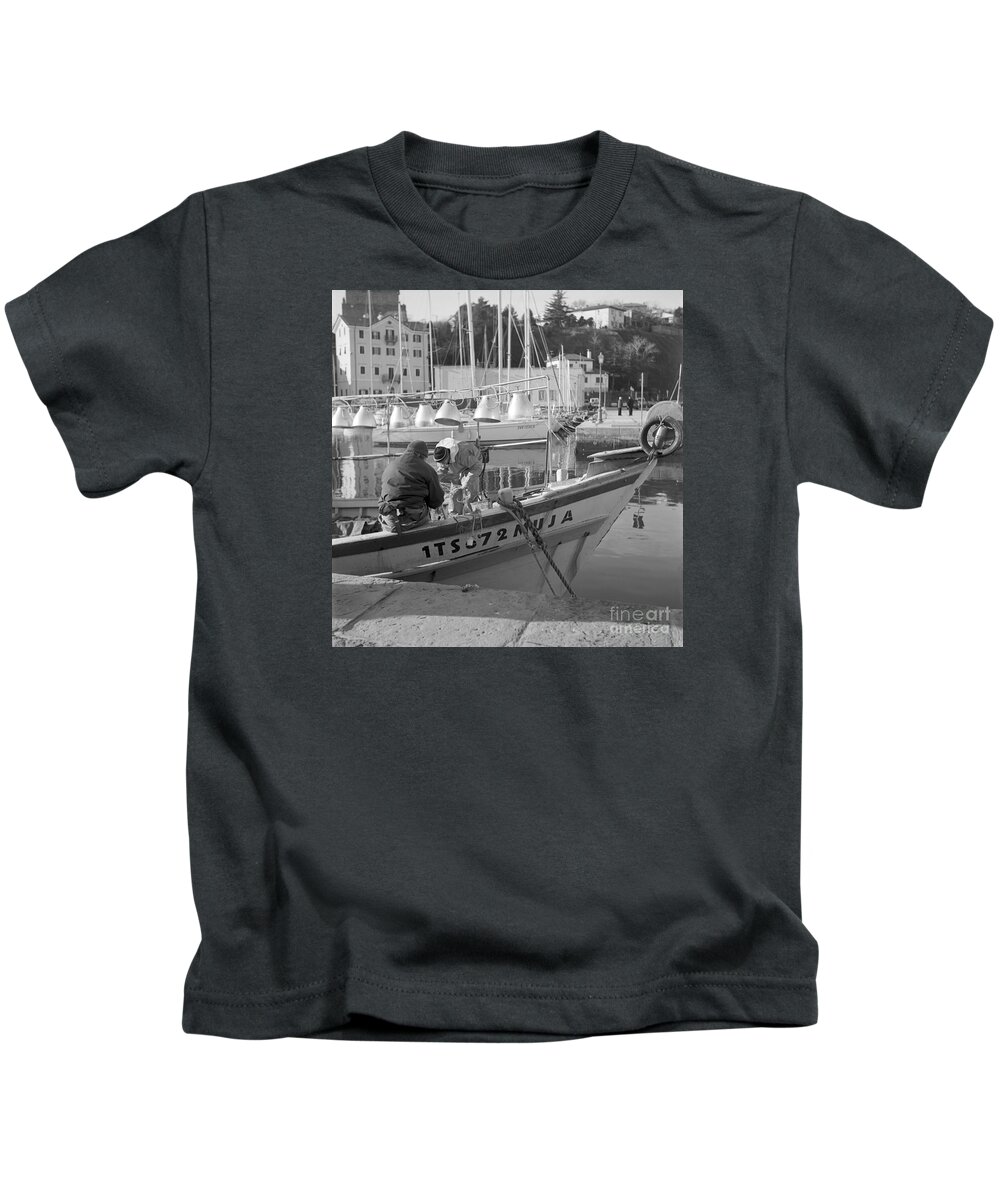 Muggia Kids T-Shirt featuring the photograph Fishermen in Muggia by Riccardo Mottola