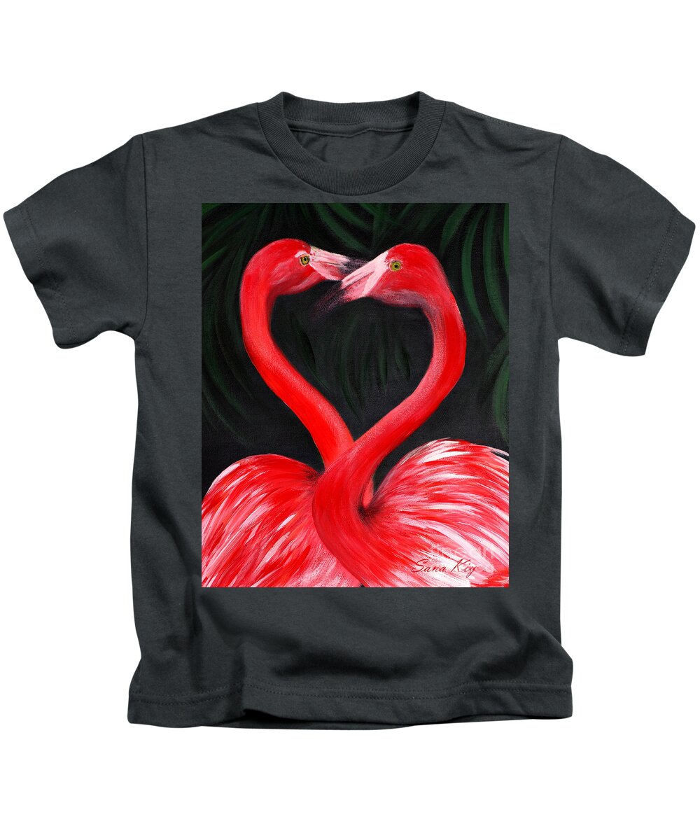 Love. Flamingo Kids T-Shirt featuring the painting LOVE is... Flamingo Love. Inspirations Collection by Oksana Semenchenko