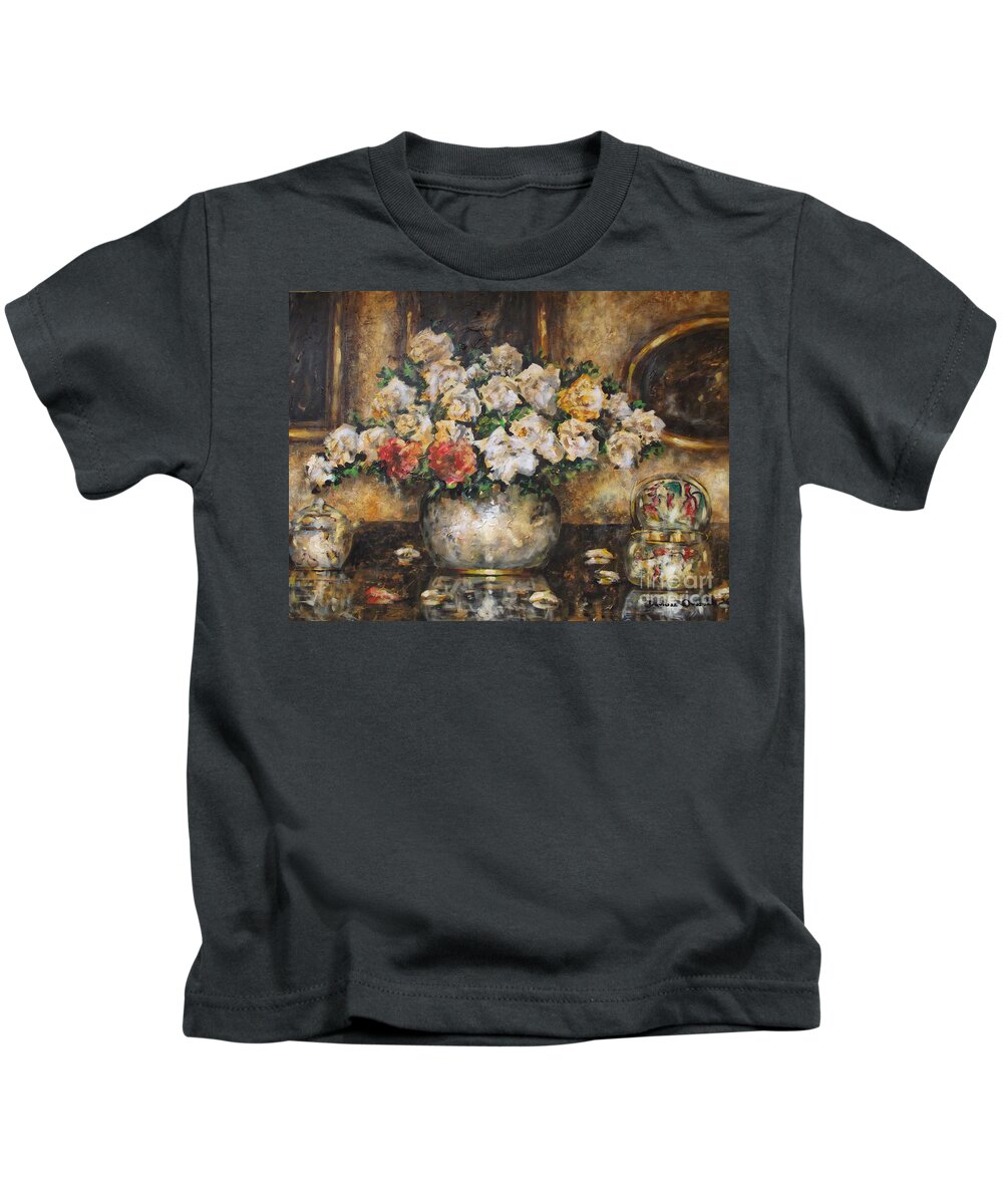 Flowers Of My Heart Kids T-Shirt featuring the painting Flowers of My Heart by Dariusz Orszulik