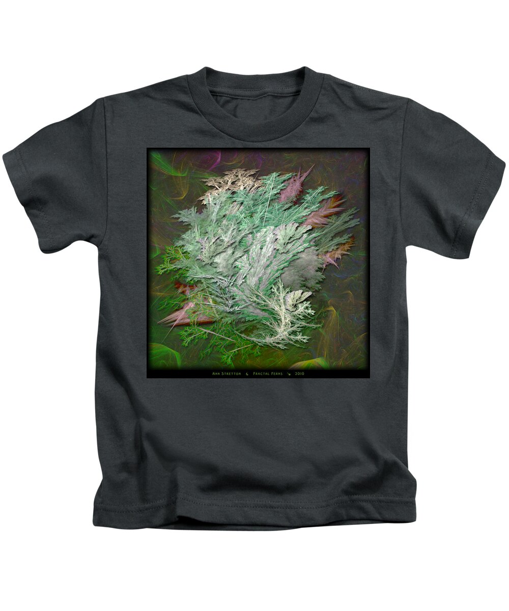 Green Kids T-Shirt featuring the digital art Fractal Ferns by Ann Stretton