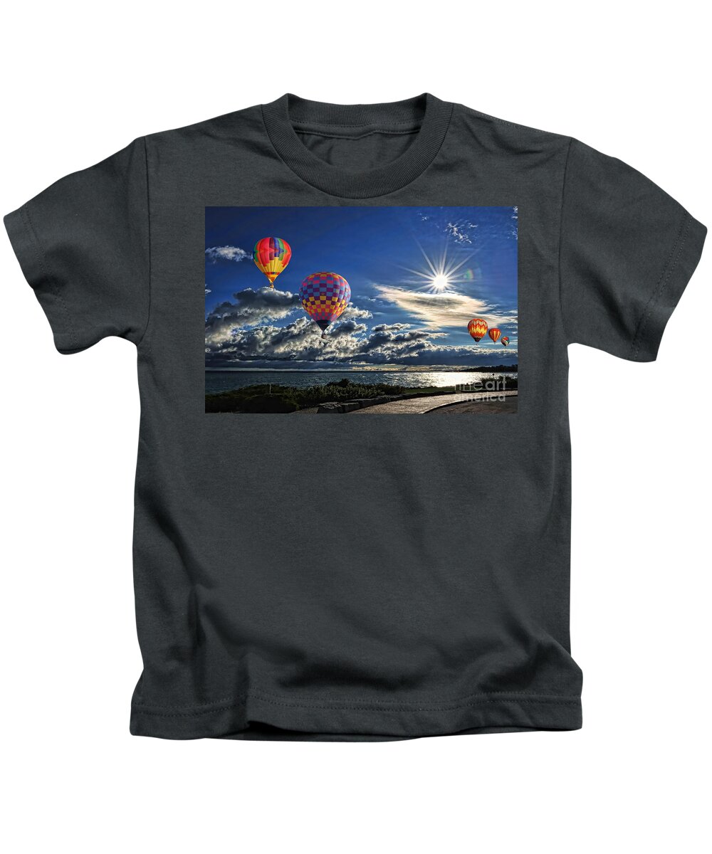 Hot Air Balloons Kids T-Shirt featuring the photograph Free As a Bird by Andrea Kollo