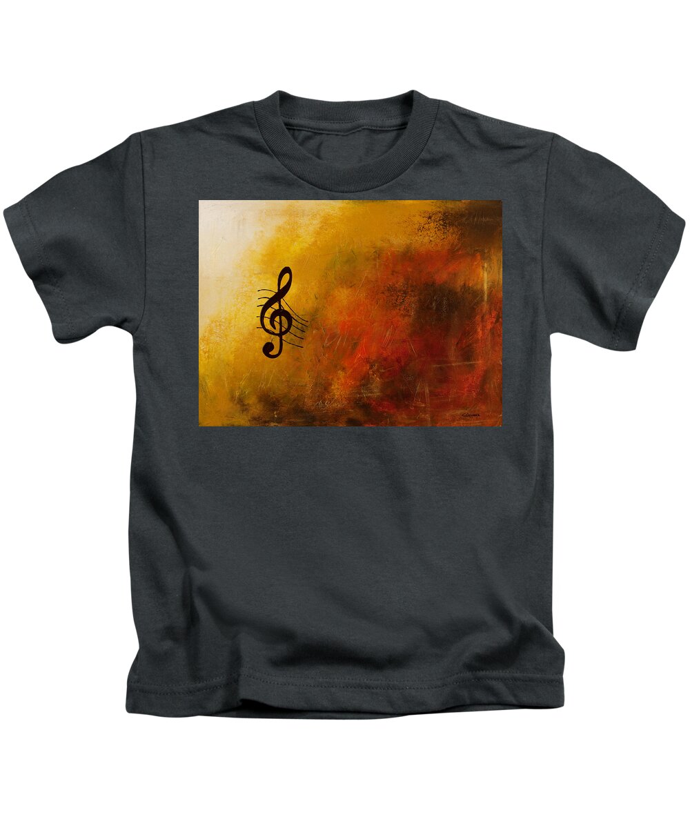 Music Abstract Art Kids T-Shirt featuring the painting G Symphony by Carmen Guedez