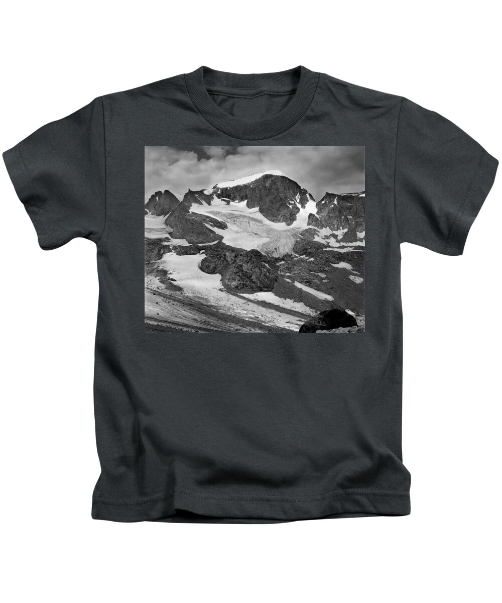 Gannett Peak Kids T-Shirt featuring the photograph 509427-BW-Gannett Peak and Gooseneck Glacier, Wind Rivers by Ed Cooper Photography
