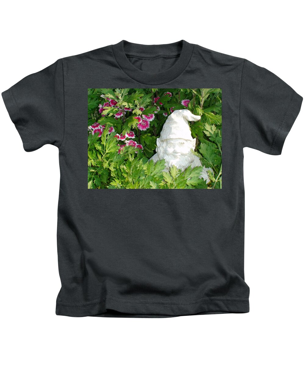 Landscape Kids T-Shirt featuring the photograph Garden Gnome by Charles Kraus
