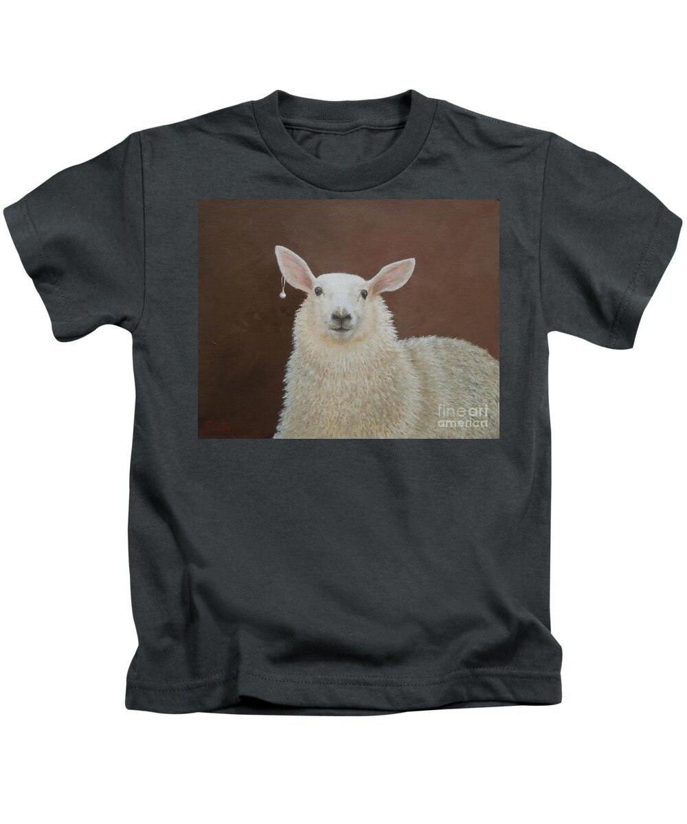 Lamb Kids T-Shirt featuring the painting Girl with a Pearl Earring 2013 by Phyllis Andrews