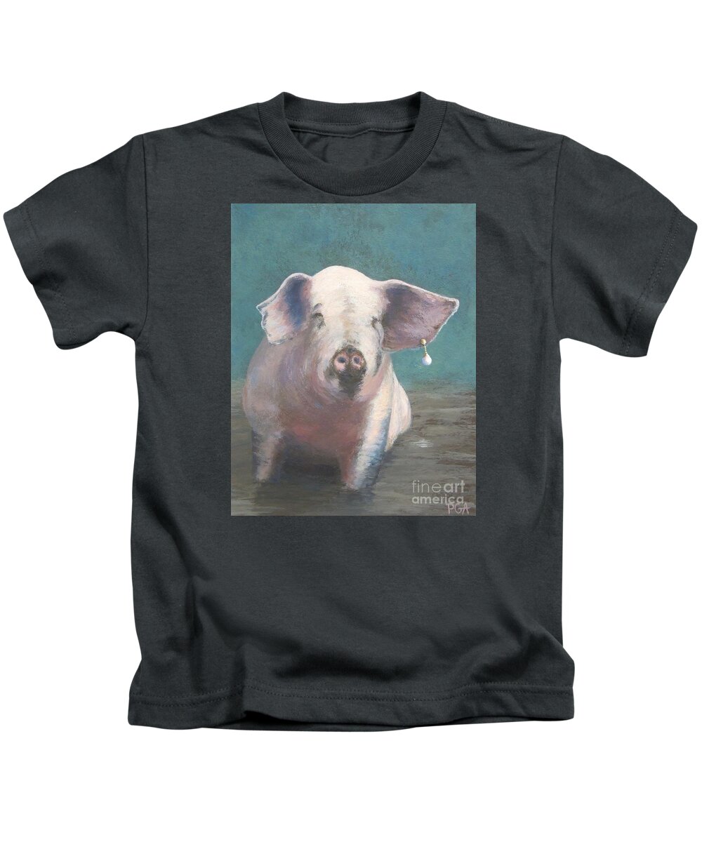 Pig Kids T-Shirt featuring the painting Girl with a Pearl Earring II by Phyllis Andrews