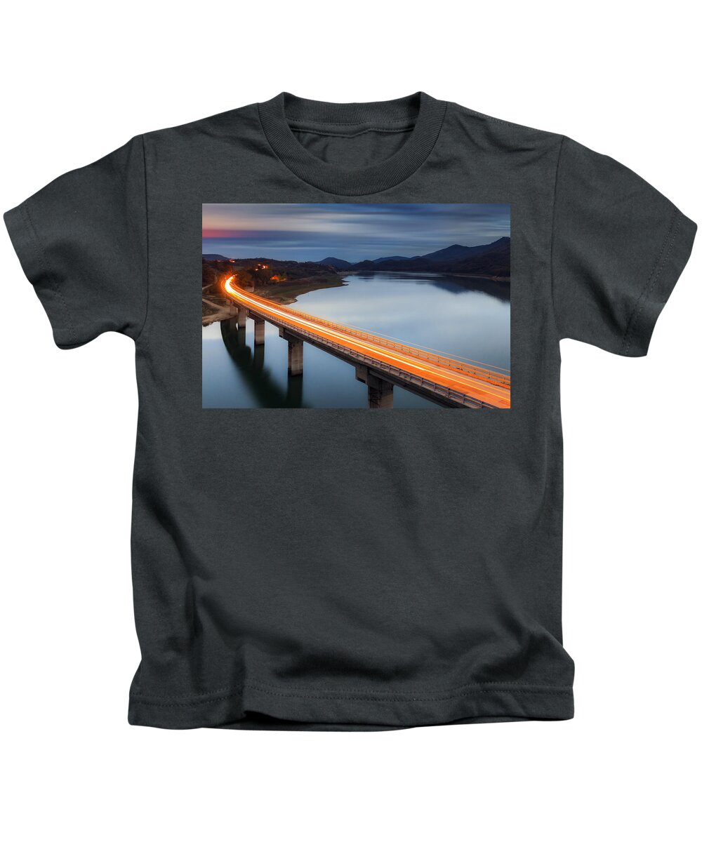 Bulgaria Kids T-Shirt featuring the photograph Glowing Bridge by Evgeni Dinev