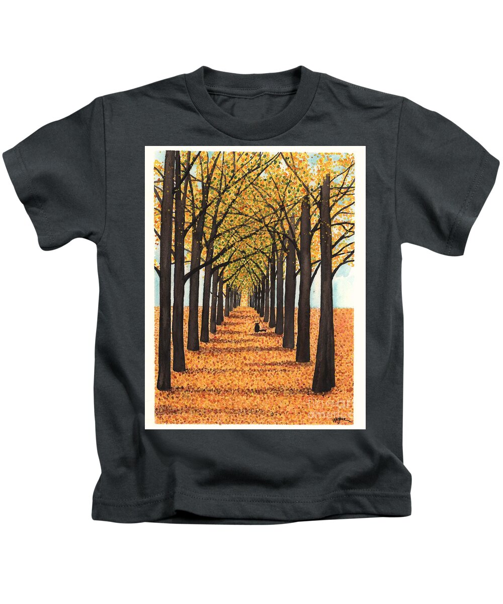 Allee Kids T-Shirt featuring the painting Golden Way by Hilda Wagner