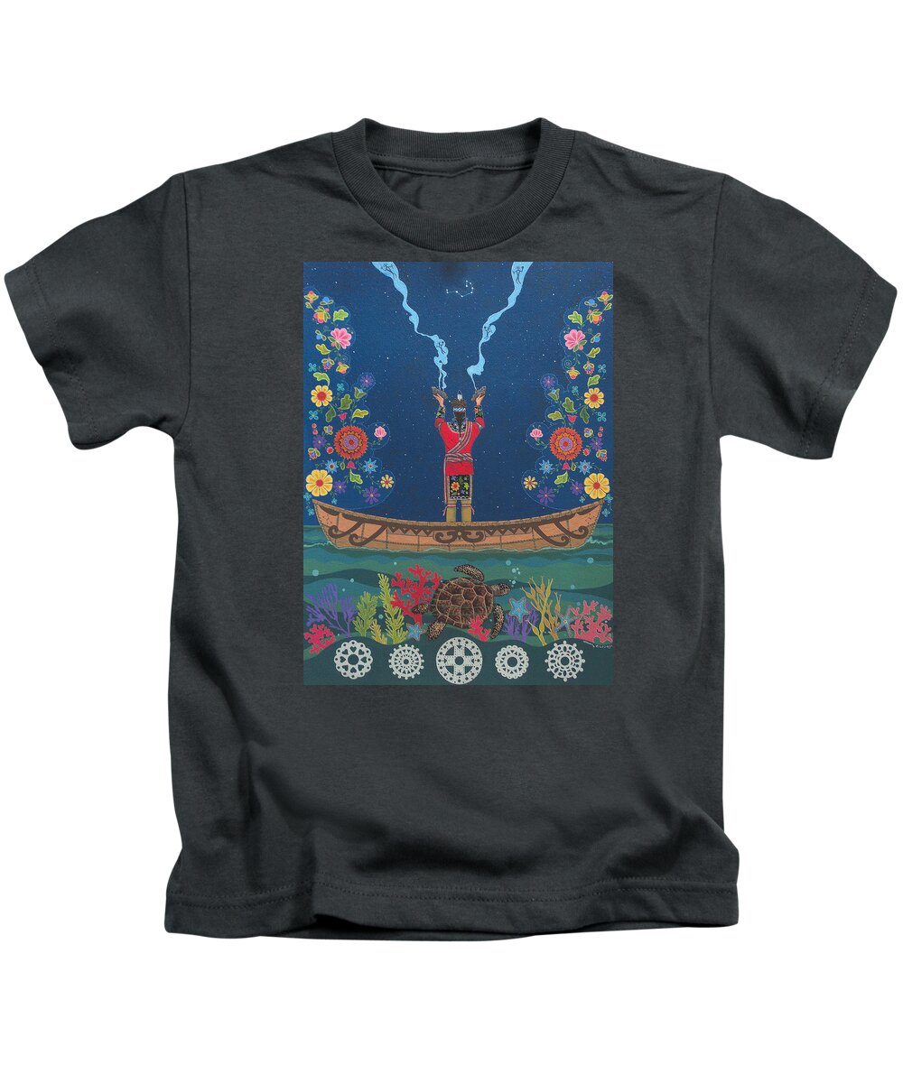 America Kids T-Shirt featuring the painting Great Teacher - Sedwa'gowa'ne by Chholing Taha