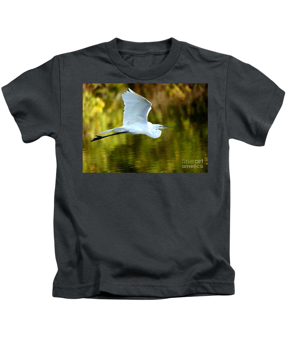 Animal Kids T-Shirt featuring the photograph Great White Egret at Sunset by Sabrina L Ryan