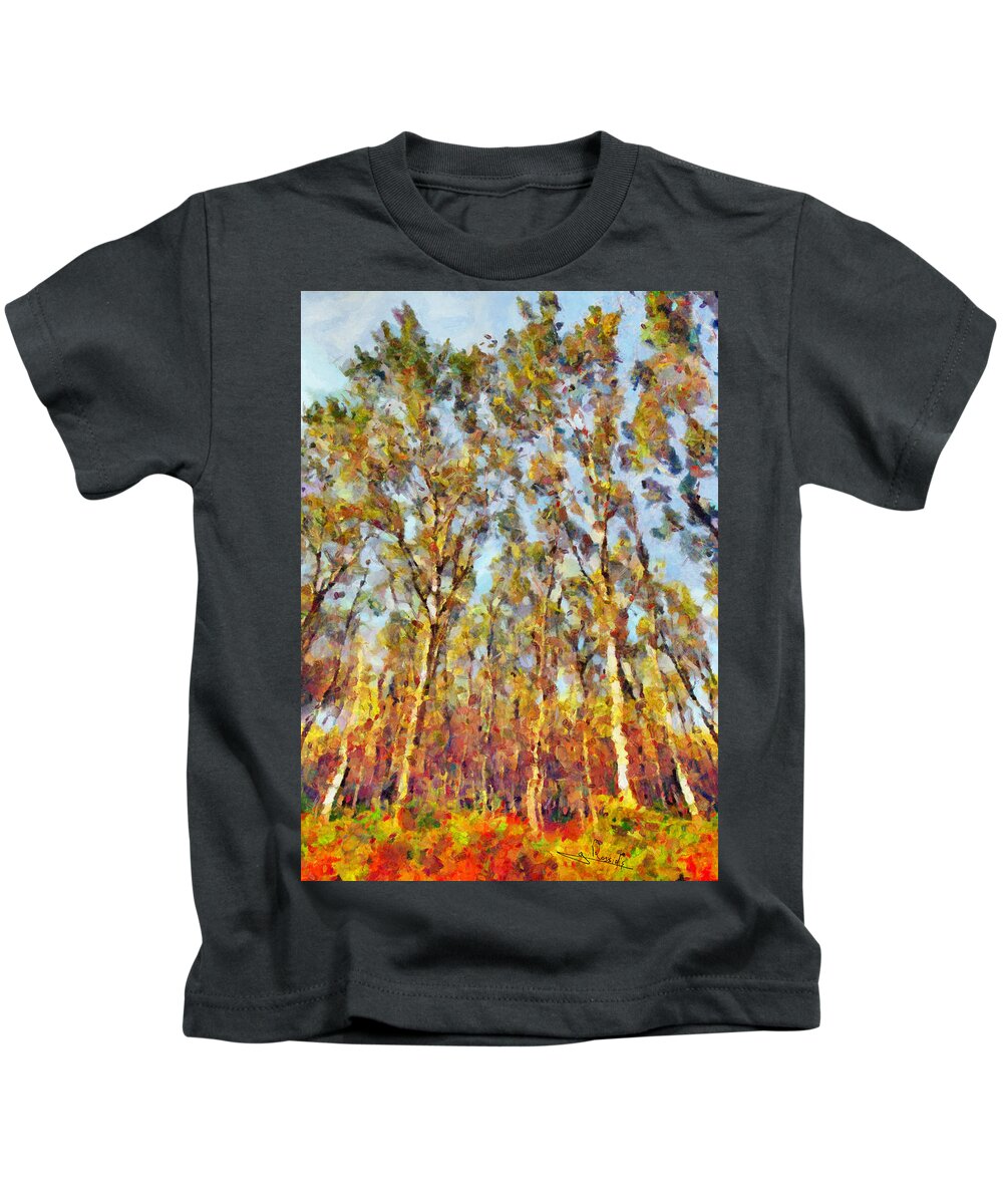 Rossidis Kids T-Shirt featuring the painting Greek forest 4 by George Rossidis