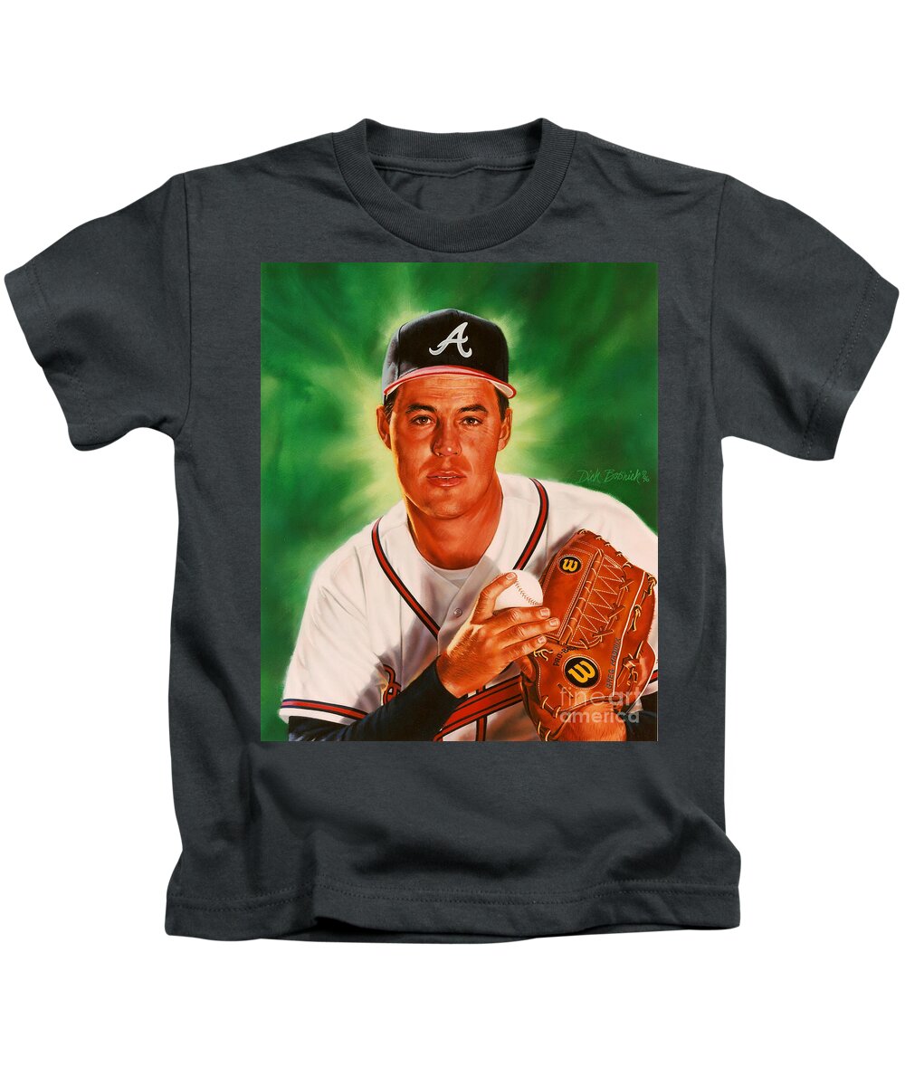 Sports Kids T-Shirt featuring the painting Greg Maddux by Dick Bobnick