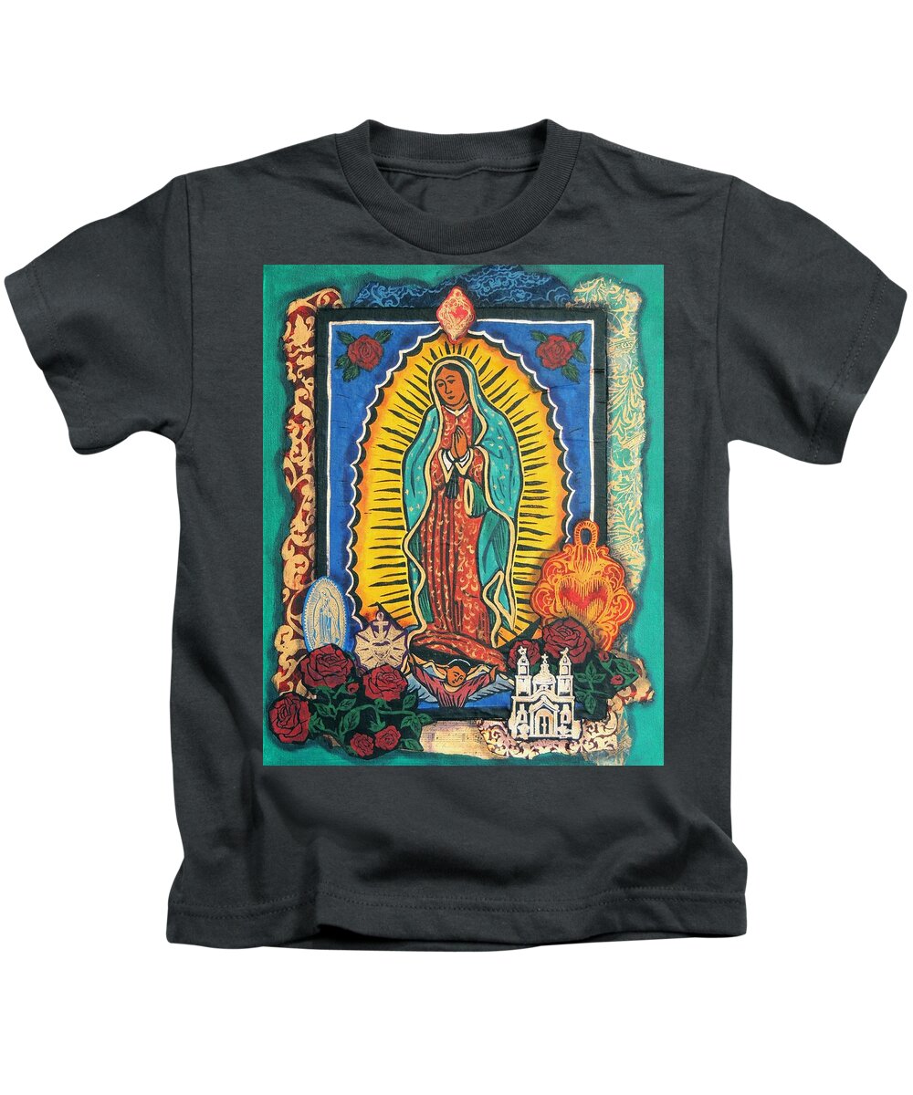 Collage Kids T-Shirt featuring the mixed media Guadalupe Collage in Turquoise by Candy Mayer