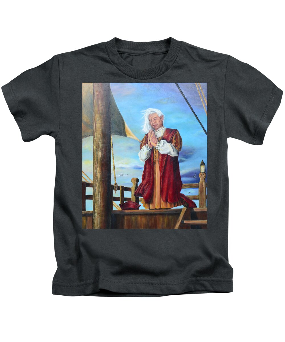Christopher Columbus Kids T-Shirt featuring the painting Guided by Divine Power by Lori Brackett