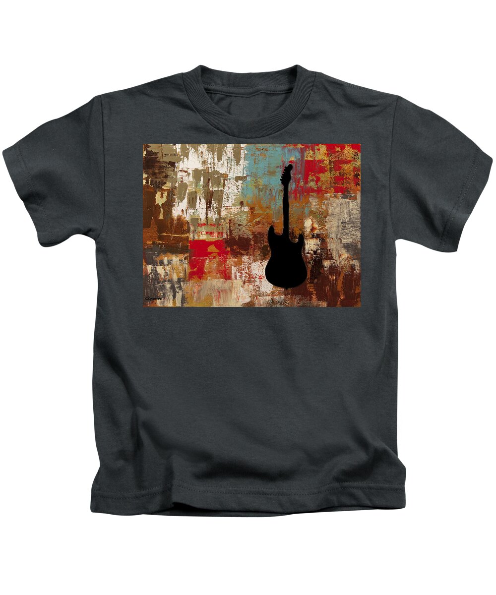 Music Abstract Art Kids T-Shirt featuring the painting Guitar Solo by Carmen Guedez