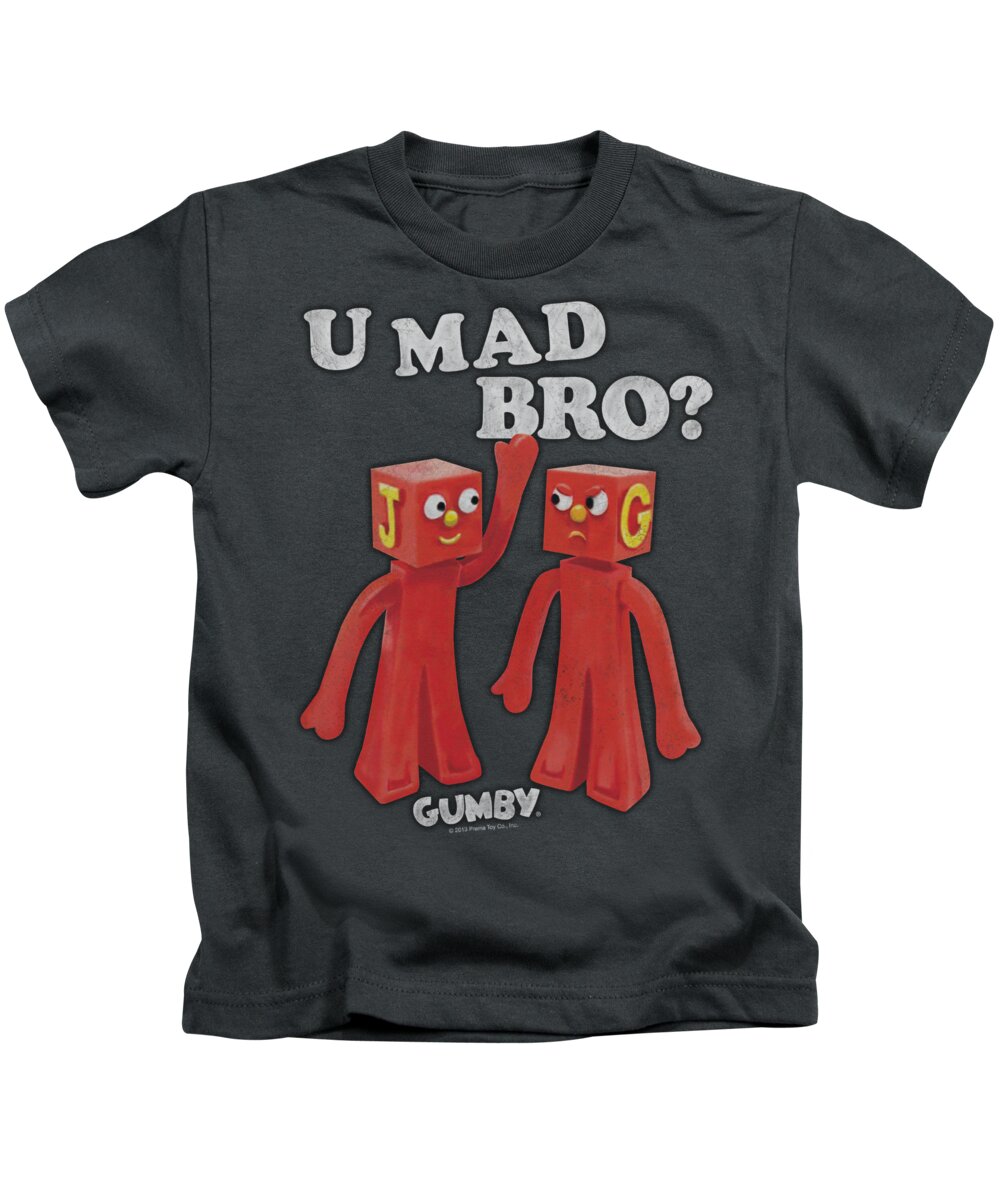 Gumby Kids T-Shirt featuring the digital art Gumby - U Mad Bro by Brand A