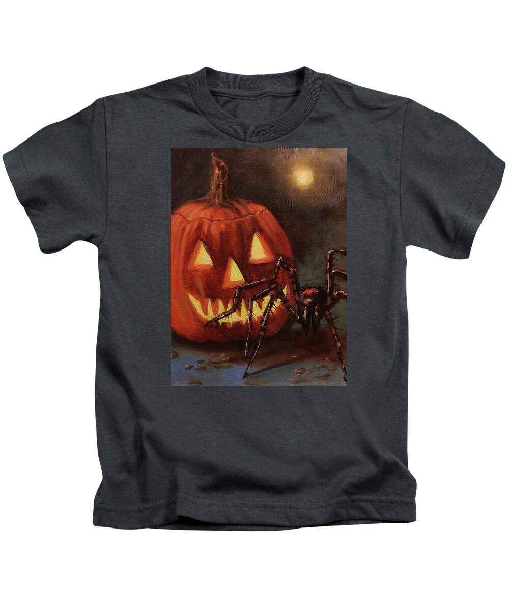 Halloween Kids T-Shirt featuring the painting Halloween Spider by Tom Shropshire