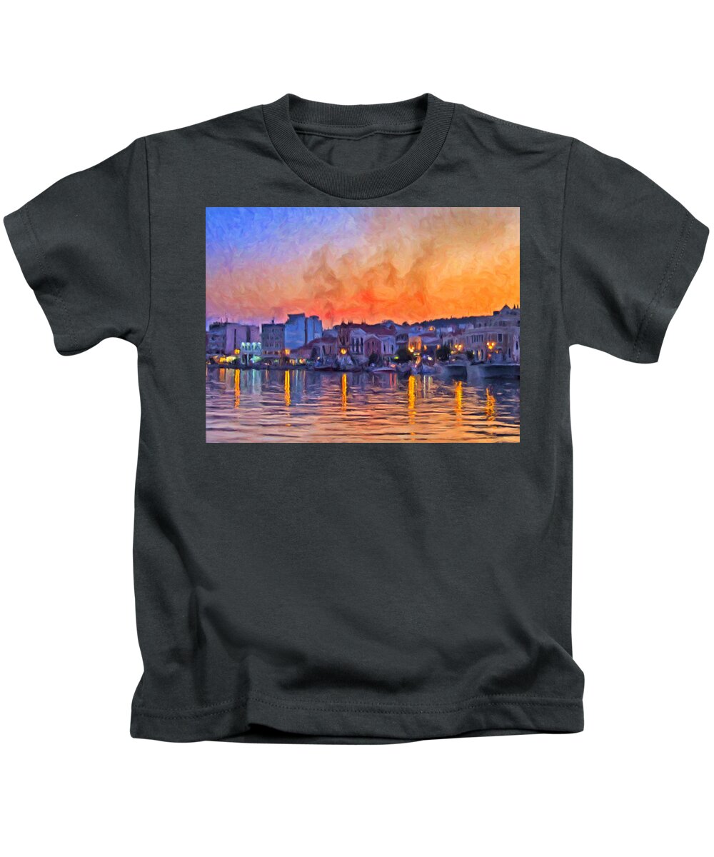 Harbor Kids T-Shirt featuring the painting Harbor Sunset Reflections by Dominic Piperata