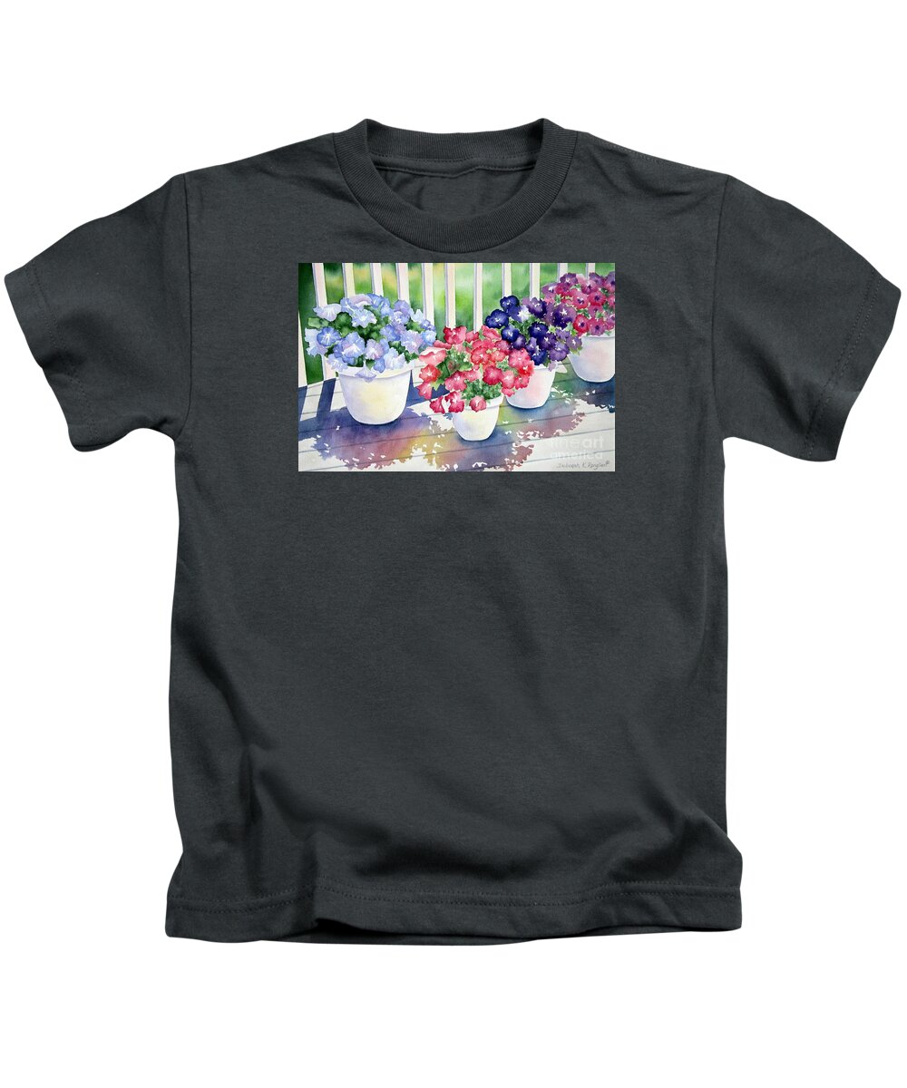 Petunia Kids T-Shirt featuring the painting High Noon Petunias by Deborah Ronglien