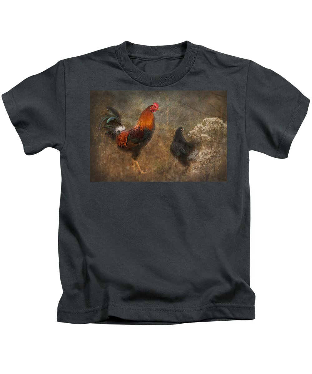 Rooster Kids T-Shirt featuring the photograph Him and His Chick by Kathy Clark